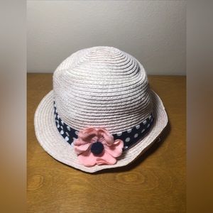 Disney Parks Minnie Mouse Straw Paper Hat Youth Pink With Blue Band With Flower